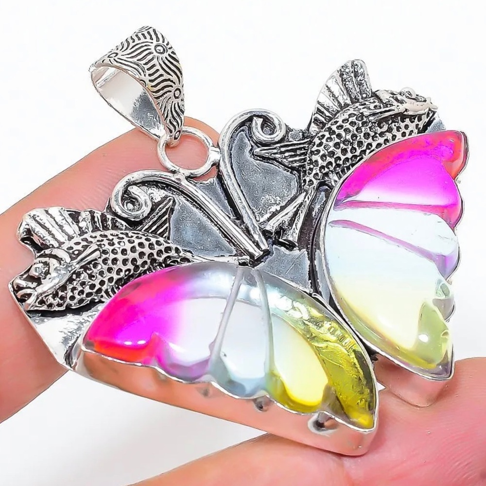 Bi-Color Tourmaline Gemstone 925 Sterling Silver Jewelry Pendant 2.05" - Picture 5 of 6